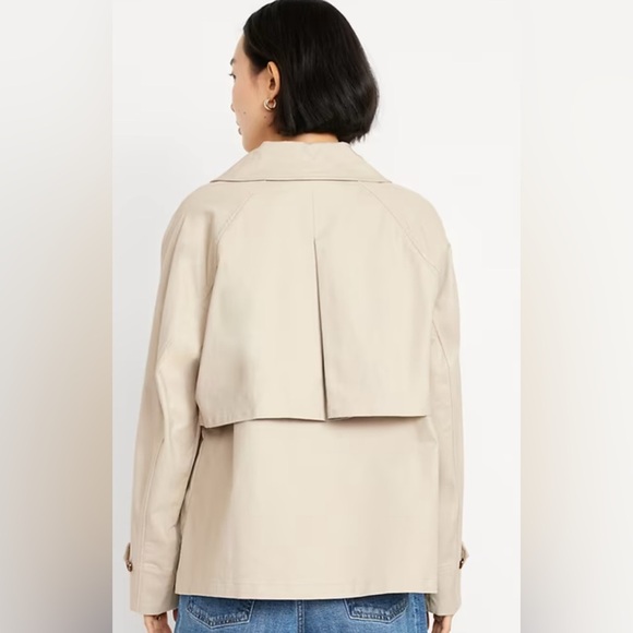 Old Navy Cropped Career Office Oversized Double-Breasted Short Trench Coat M - Picture 2 of 3